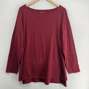 EILEEN FISHER Top XL Slub Jersey Organic Cotton Tunic Boat Neck Long Sleeve Red